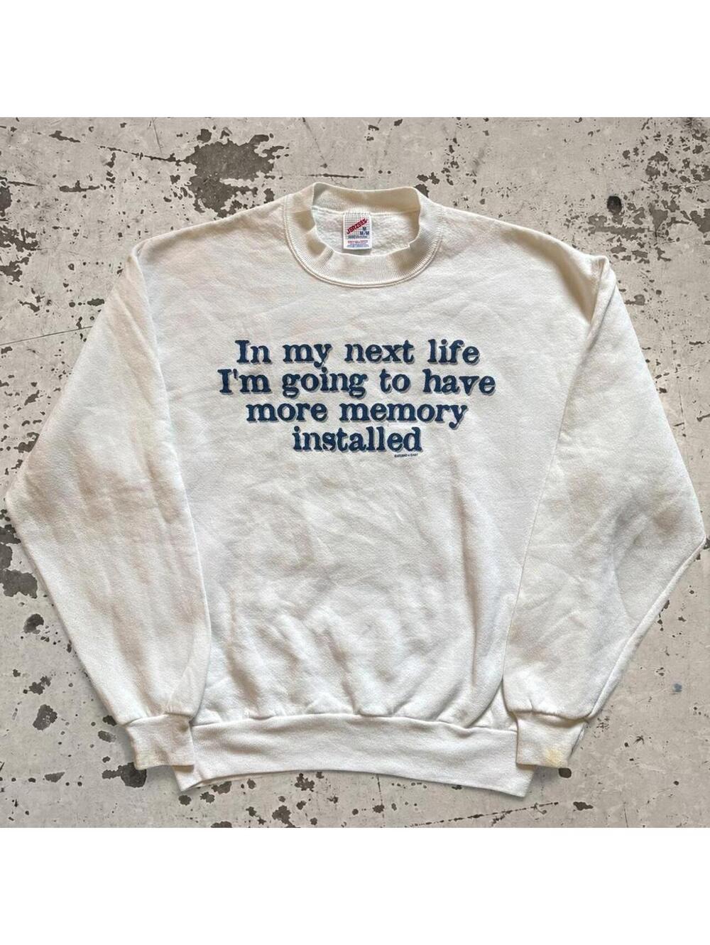 Jerzees Men's White and Cream Sweatshirt